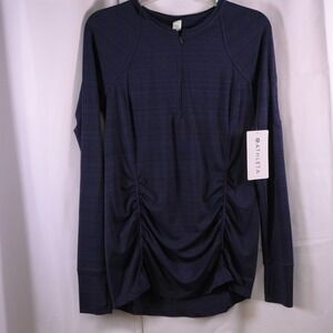 NWT Athleta Pacifica Contoured Long Sleeve Top Navy Women Medium Tall Thumb Hole